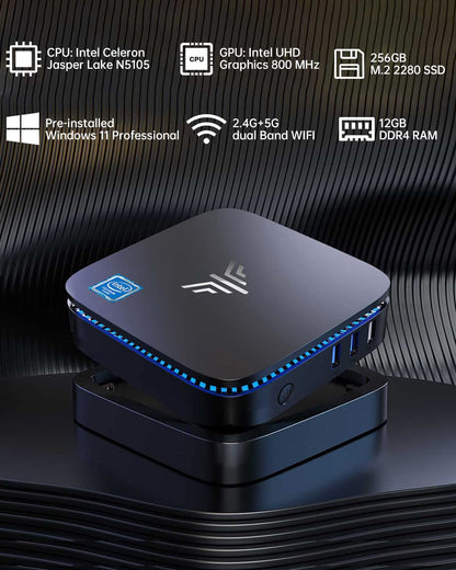 Mini PC, AK1 PRO 12GB RAM 256GB SSD Mini Desktop Computer Intel Celeron N5105 Processor,Quad Core Micro Computer 4K, Support 2.5-Inch SSD, 2.4G/ 5.0G Wifi, Gigabit Ethernet, HTPC