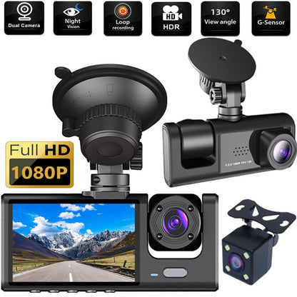 Dash Cam, 3 Channel Dash Cam Front and Rear Inside,1080P Full HD 170 Deg Wide Angle Dashboard Camera, Night Vision, WDR, Accident Lock, Loop Recording, Parking Monitor