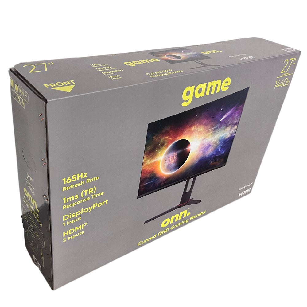 27" Curved QHD (2560 X 1440P) 165Hz 1Ms Adaptive Sync Gaming Monitor with Cables, Black