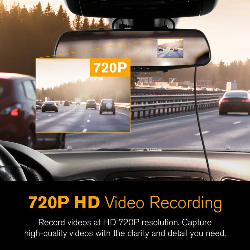 720P Mirror Roadcam, Add-On Rear View Mirror & HD Dash Cam 2-In-1, 2.4" LCD Monitor