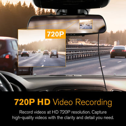 720P Mirror Roadcam, Add-On Rear View Mirror & HD Dash Cam 2-In-1, 2.4" LCD Monitor